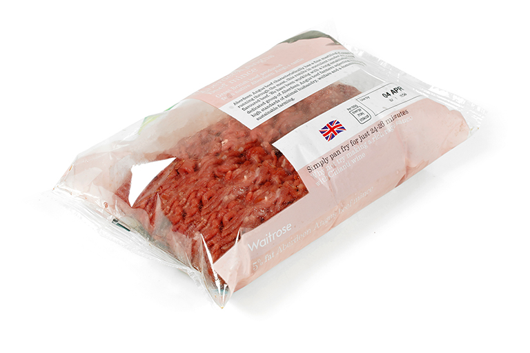 Hygienic and safe packaging for minced meat with a minimal