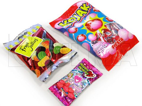 Wine gums packaging in vertical machine (VFFS) in pillow pack with eurolock