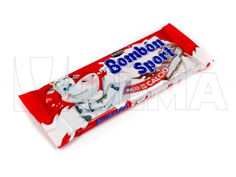 Bombón sport chocolate bar packaging in flow pack (hffs)