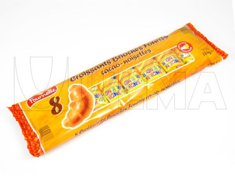 Croissants with chocolate packaging in flow pack wrapper (hffs)