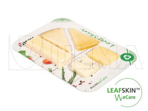 Cheese portions packaging in traysealing in LeafSkin(TM) traysealing sustainable solution