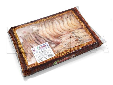 Frozen prawns packaging in box in flow pack (hffs)