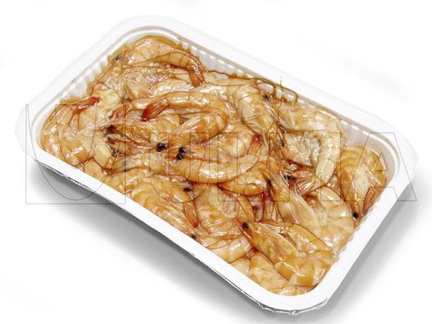 Frozen prawns skin packaging in traysealing