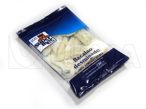 Dried, salted and crumbled codfish packaging in vertical machine (VFFS) in pillow pack