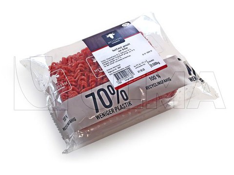 Trayless minced meat packaging in flow pack (hffs)