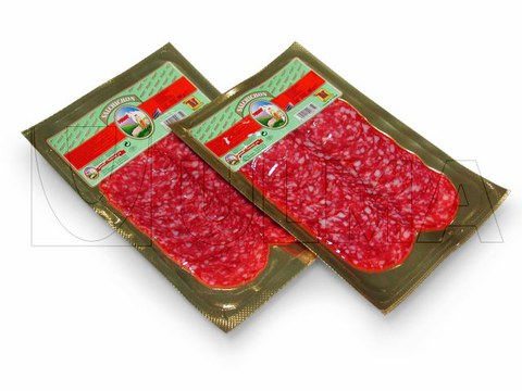 Sliced cold meat vacuum packaging in thermoforming with flexible film and modified atmosphere (MAP)
