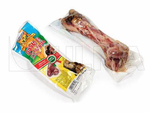 Ham bone packaging for dogs in thermoforming in vacuum pack with flexible film
