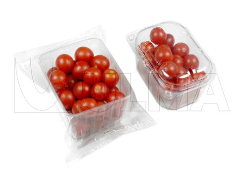 Cherry tomato in tray packaging in flow pack wrapper (HFFS)