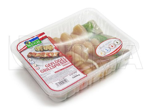 Envasado de brochetas de pollo en termosellado con atmósfera modificada (MAP)
