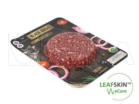 Envasado de hamburguesas con termosellado en solución sostenible LeafSkin(TM)