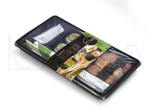 Envasado de sushi precocinado en bandeja termosellada con atmósfera modificada (MAP)