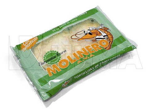 Envasado de tortilla de camarones en flow pack