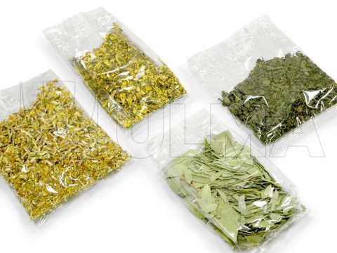 Envasado de flores secas para infusiones en bolsa almohadilla y pliegue inglés  con perforado de 10mm