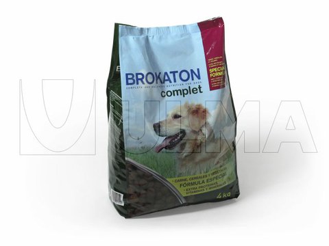 Envasado de Petfood en vertical en paquete fondo estable con soldadura 4 esquinas.