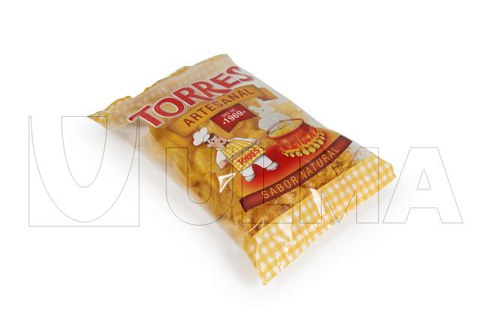 Envasado de patatas fritas en vertical con atmósfera modificada (MAP) en film BOPP or Laminado.