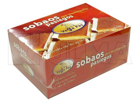 Envasado de cajas de sobaos pasiegos en film retráctil