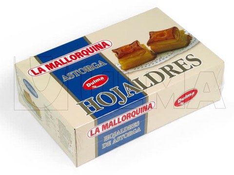 Envasado de hojaldres de Astorga en caja en flow pack (hffs) con film retráctil