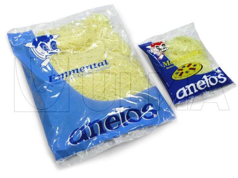 Envasado de queso rallado Emmental en bolsas de 100gr y 1000gr en atmósfera modificada (MAP)