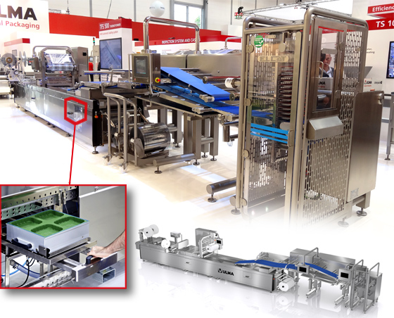Termoformadora ULMA modelo TFS 500 con cargador de productos loncheados ELCAT en Interpack